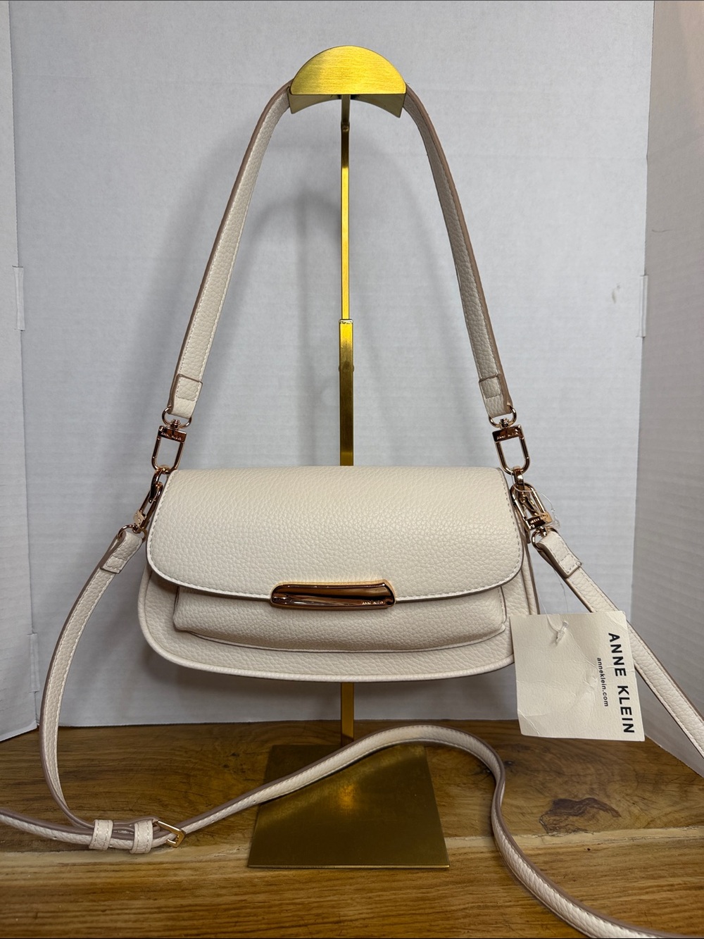 Anne Klein NWT Pearl East-West Shoulder Bag Crossbody Convertible Gold Hardware